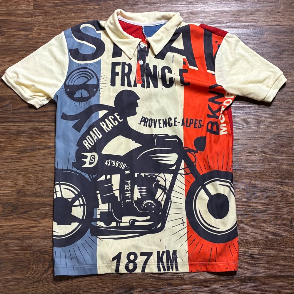 Vintage Motorcycle Road Race France Polo Shirt Mens L Graphic Provence Alps